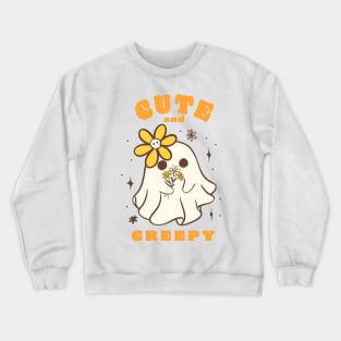 Retro Ghost with Flower - Floral Ghost Kawaii Cartoon Doodle - Unique Tee for Ghost Lovers Crewneck Sweatshirt